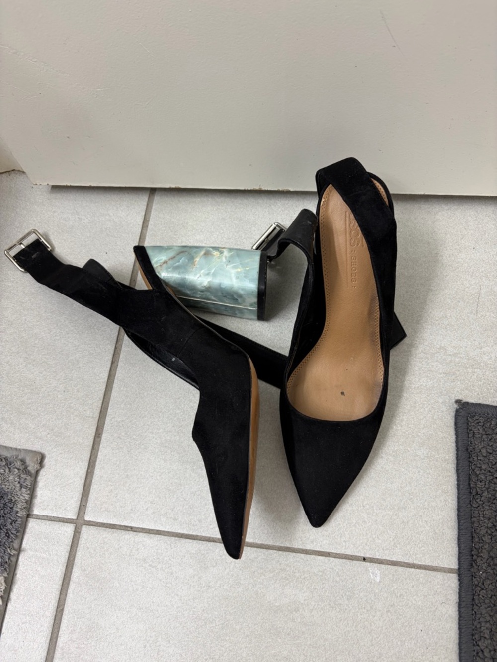 ASOS Black Pointed Slingback Block Heels - Picture 2 of 2